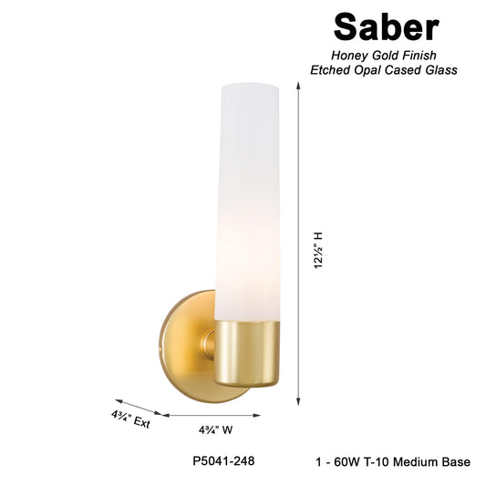 George Kovacs 12.5" Honey Gold Saber Wall Sconce – Etched Opal Glass