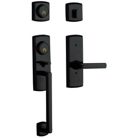 NEW Baldwin Satin Black Door Lock Set With Deadbolt Handle Lever