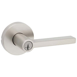 NEW Kwikset Satin Nickel Keyed Lock Door Handle Lever Halifax