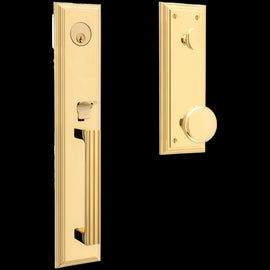 NEW Baldwin Tremont Polished Brass Door Handle Set Keyed Entry