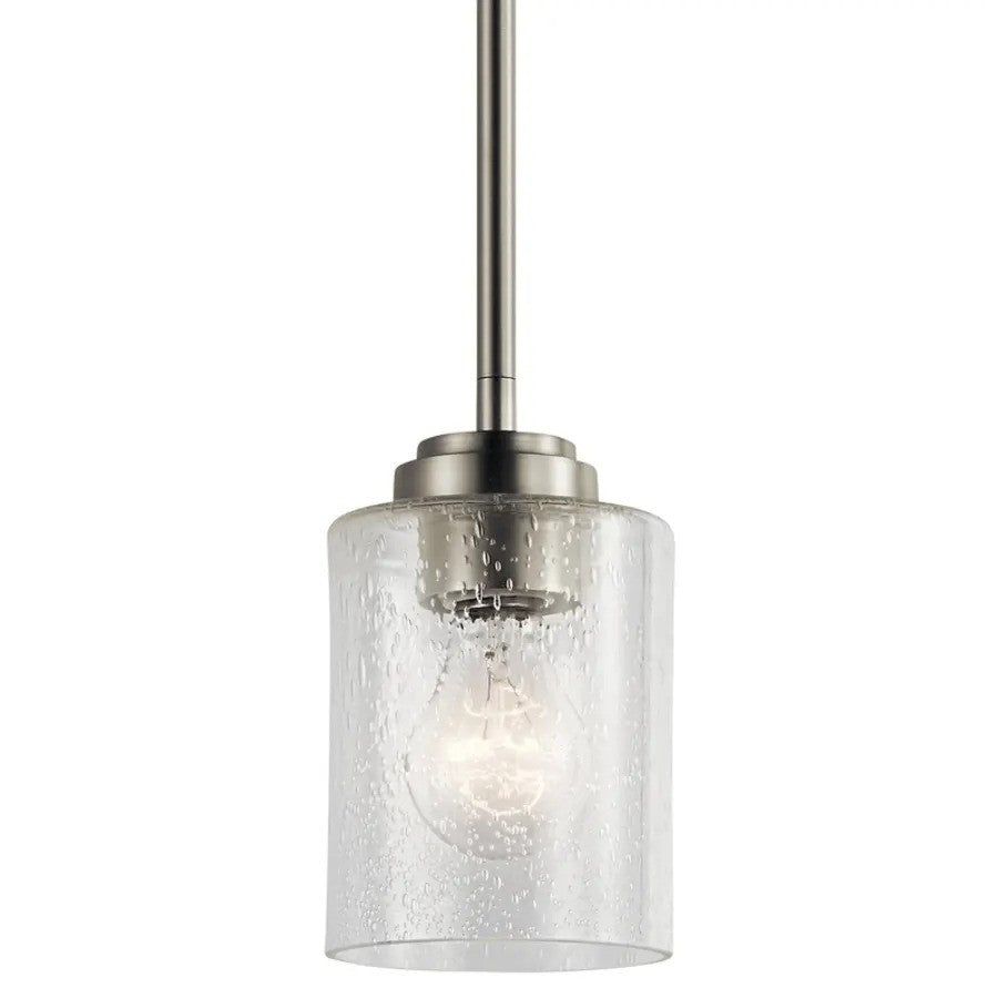 NEW Kichler Brushed Nickel Seeded Glass Cylindrical Pendant Light - Landmark Auction Co
