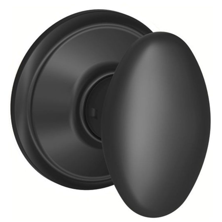 NEW SCHLAGE MATTE BLACK OVAL DOORKNOB ROUND BACKPLATE METAL PASSAGE SET - Landmark Auction Co
