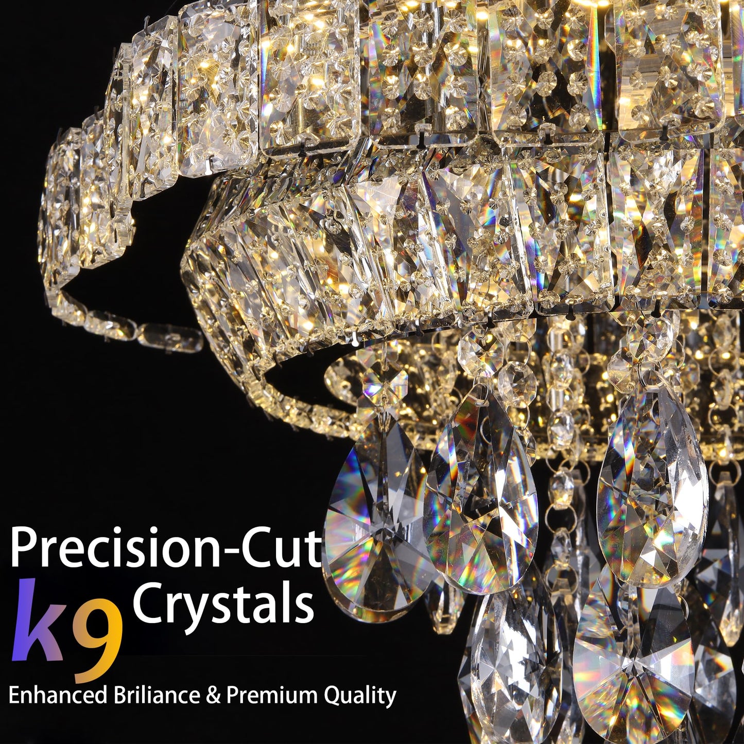 OSGNER 24" Gold Crystal LED Ceiling Light with Remote Control,Flush Mount Chandelier with 3-Color Dimmable for Living Room Bedroom Dining Room Hallway - Modern Flower Design
