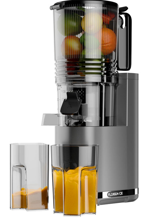 Cold Press Juicer, 6.5" Extra Large Feed Chute Juicer Machines, 350W Slow Masticating Juicer Machines with High Juice Yield for Whole Vegetables & Fruits, BPA Free, Titanium Gray, Easy to Clean