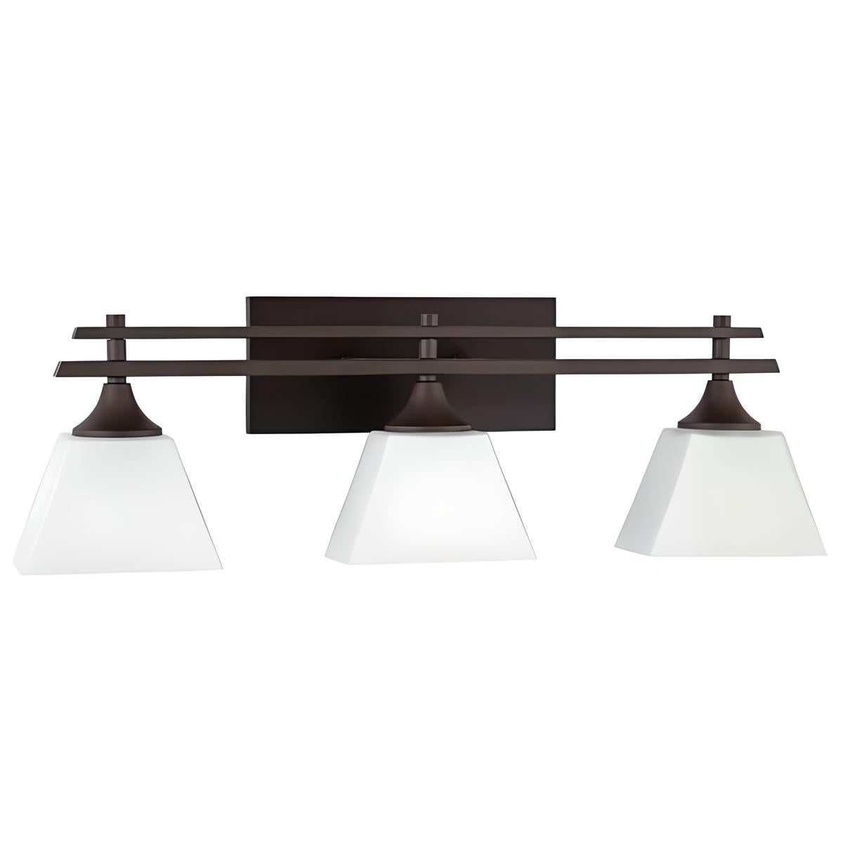 NEW Park Harbor McBryde 3 Light Vanity Light Frosted Glass Shades Carbon Bronze - Landmark Auction Co