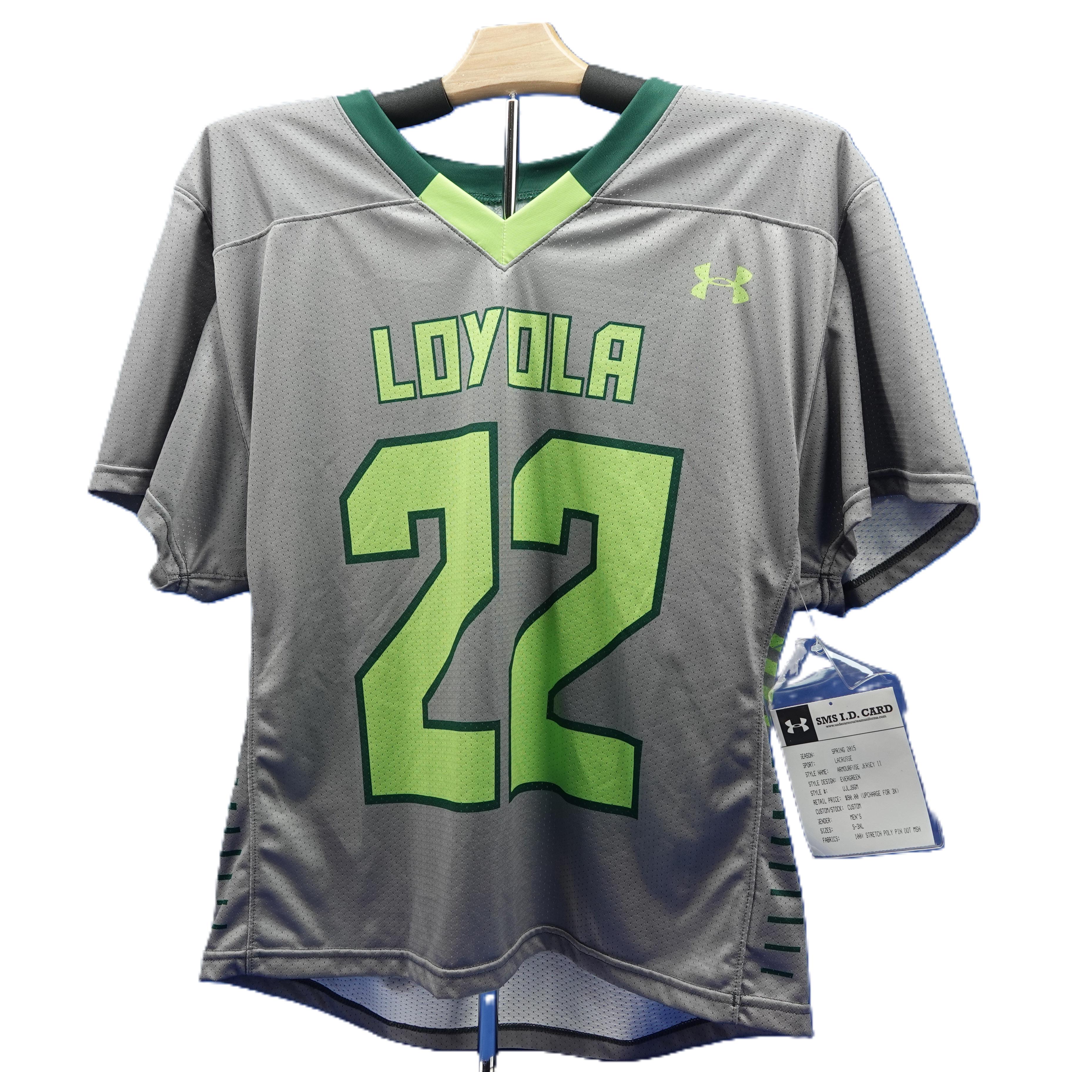 Under Armour Loyola Armourfuse Lacrosse Jersey II Medium Gray Green Short Sleeve - Landmark Auction Co