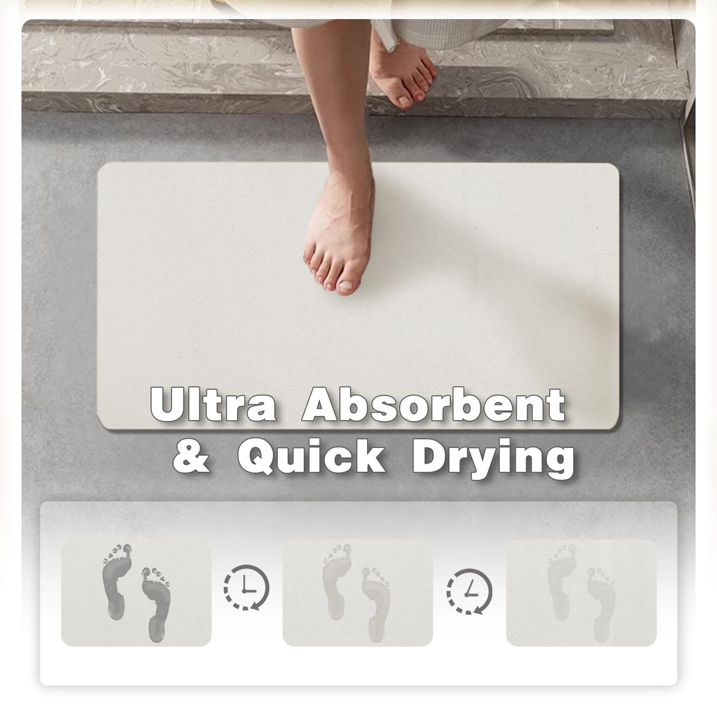 TYUU White Bath Mat, Bathroom Rugs Non Slip Washable Thin Absorbent Quick Dry Bath Mat Fits Under Door Bathroom Floor Mat Perfect for Bath, Shower, or Sink 24"x36" White