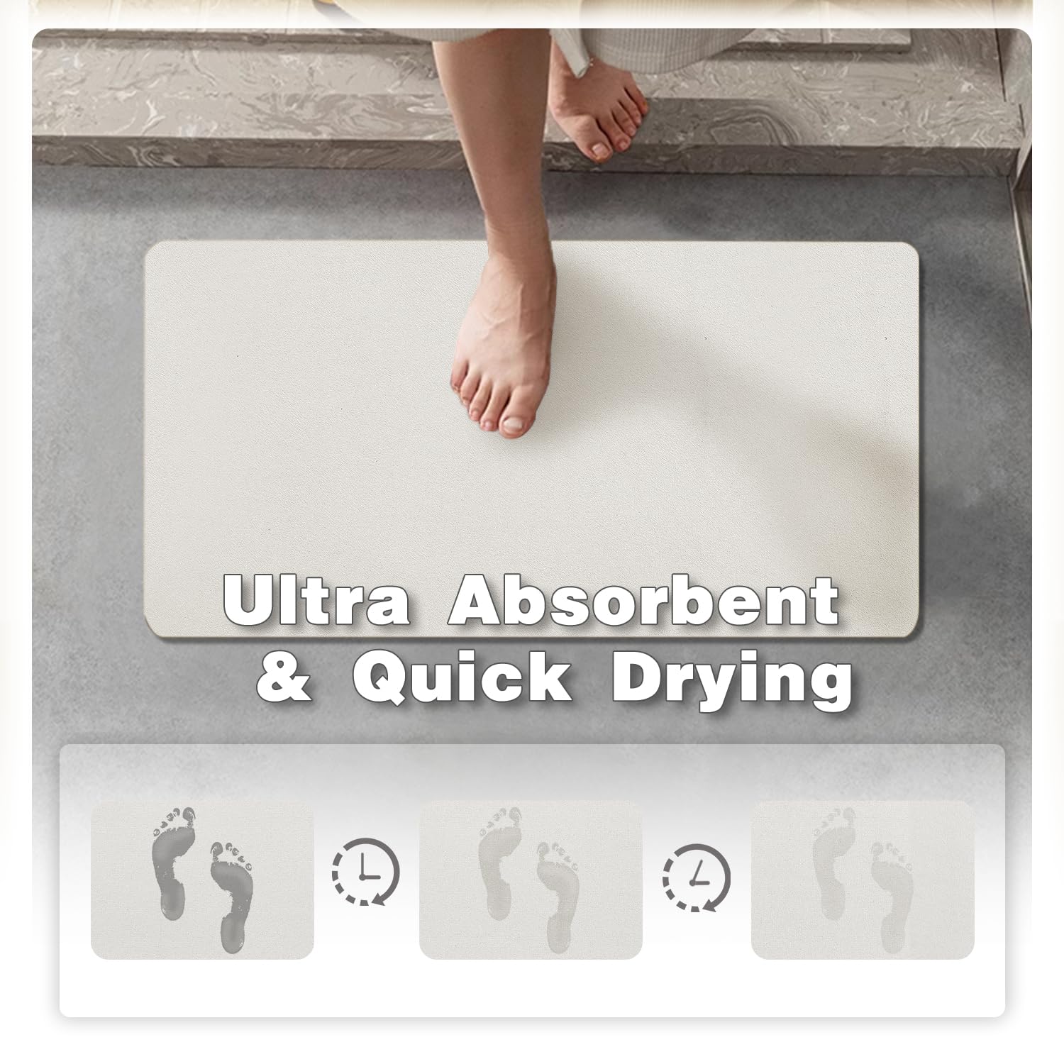 TYUU White Bath Mat, Bathroom Rugs Non Slip Washable Thin Absorbent Quick Dry Bath Mat Fits Under Door Bathroom Floor Mat Perfect for Bath, Shower, or Sink 24"x36" White