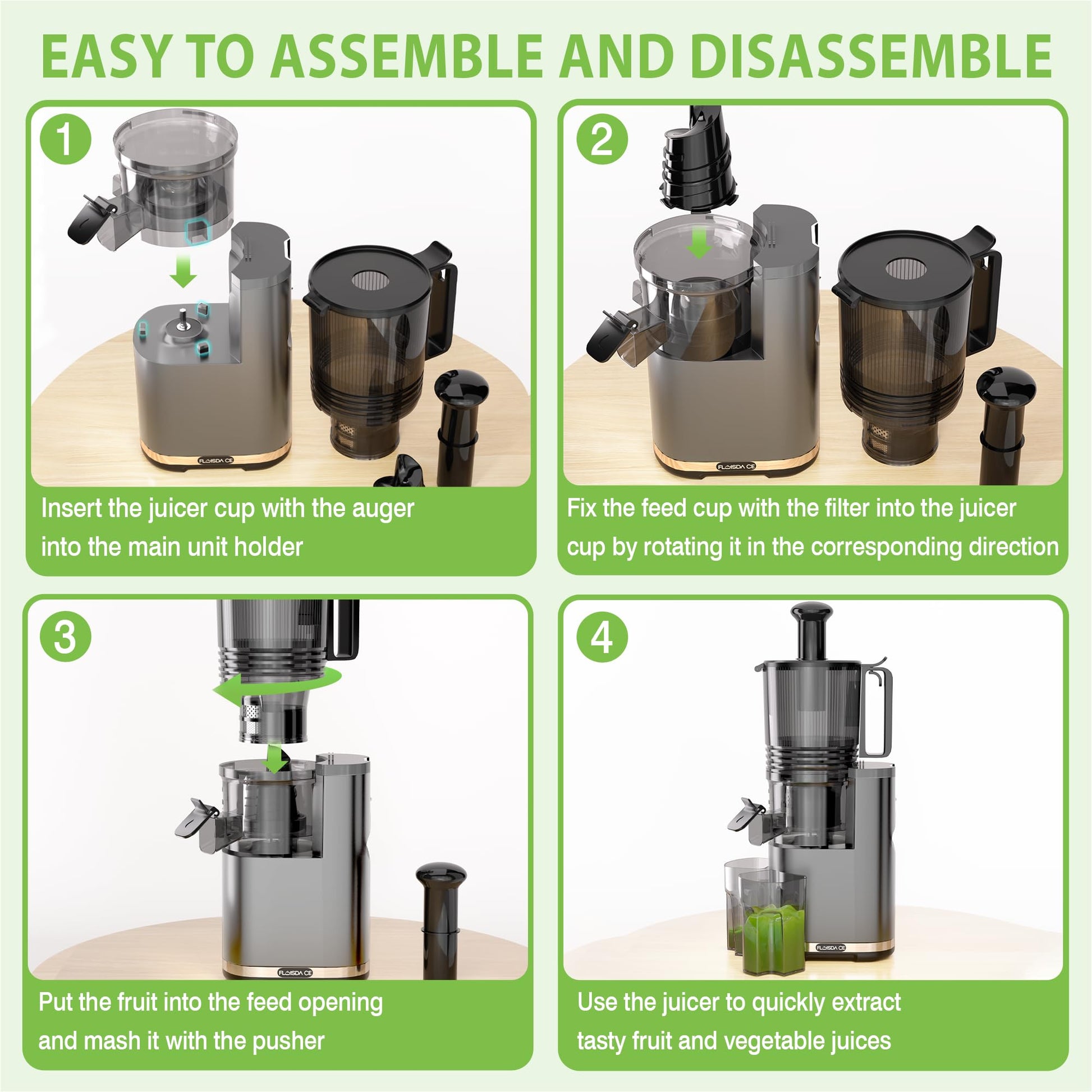 Cold Press Juicer, 6.5" Extra Large Feed Chute Juicer Machines, 350W Slow Masticating Juicer Machines with High Juice Yield for Whole Vegetables & Fruits, BPA Free, Titanium Gray, Easy to Clean