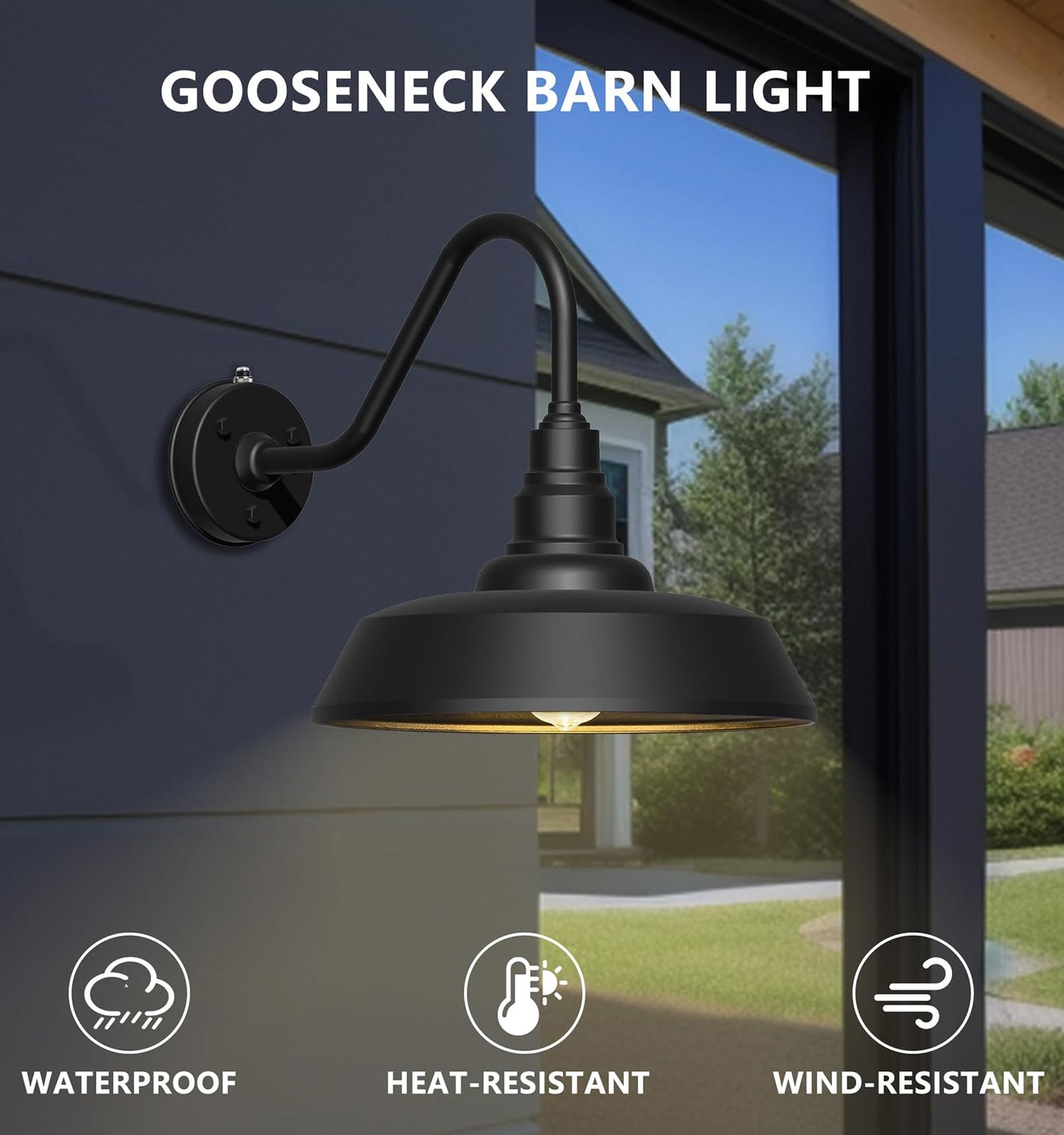 Franing 21" Large Gooseneck Barn Light Outdoor 2-Pack, Dusk to Dawn Black Exterior Light Fixture for Farmhouse, Porch, Patio, Gooseneck Lighting