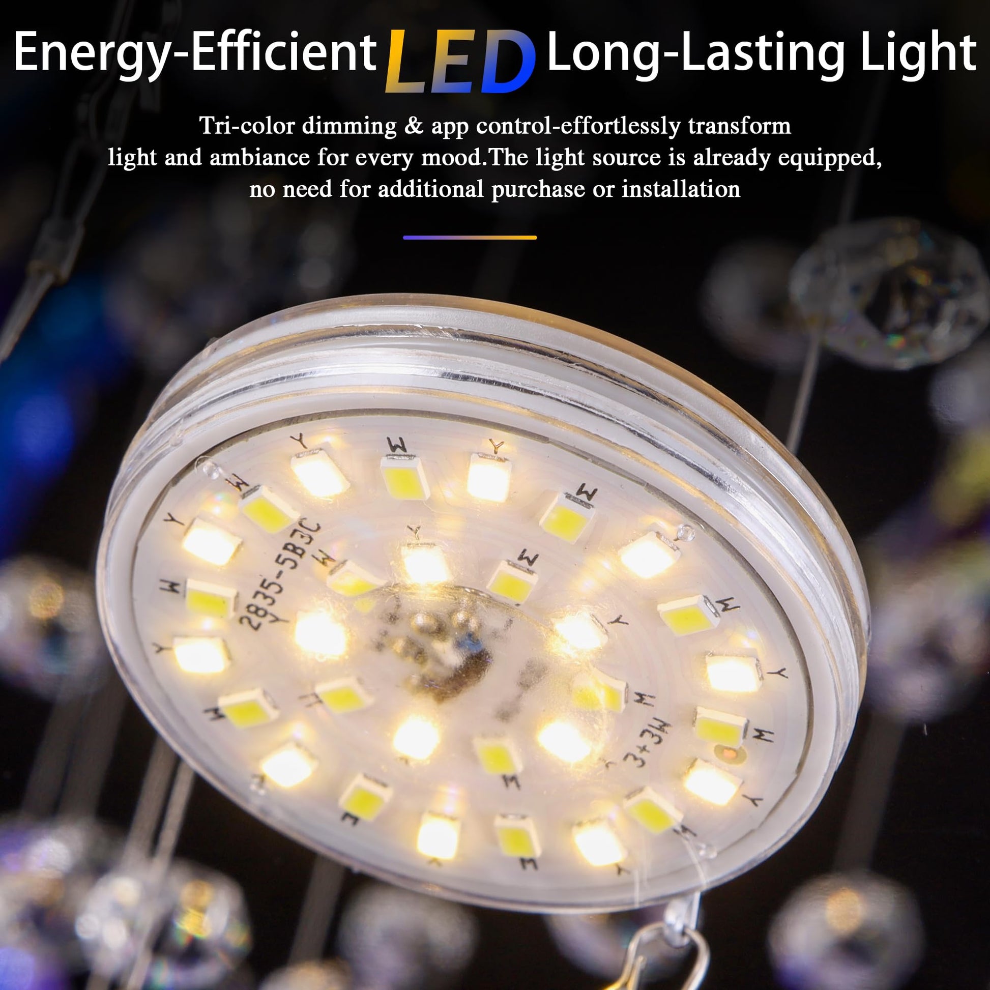 OSGNER 24" Gold Crystal LED Ceiling Light with Remote Control,Flush Mount Chandelier with 3-Color Dimmable for Living Room Bedroom Dining Room Hallway - Modern Flower Design