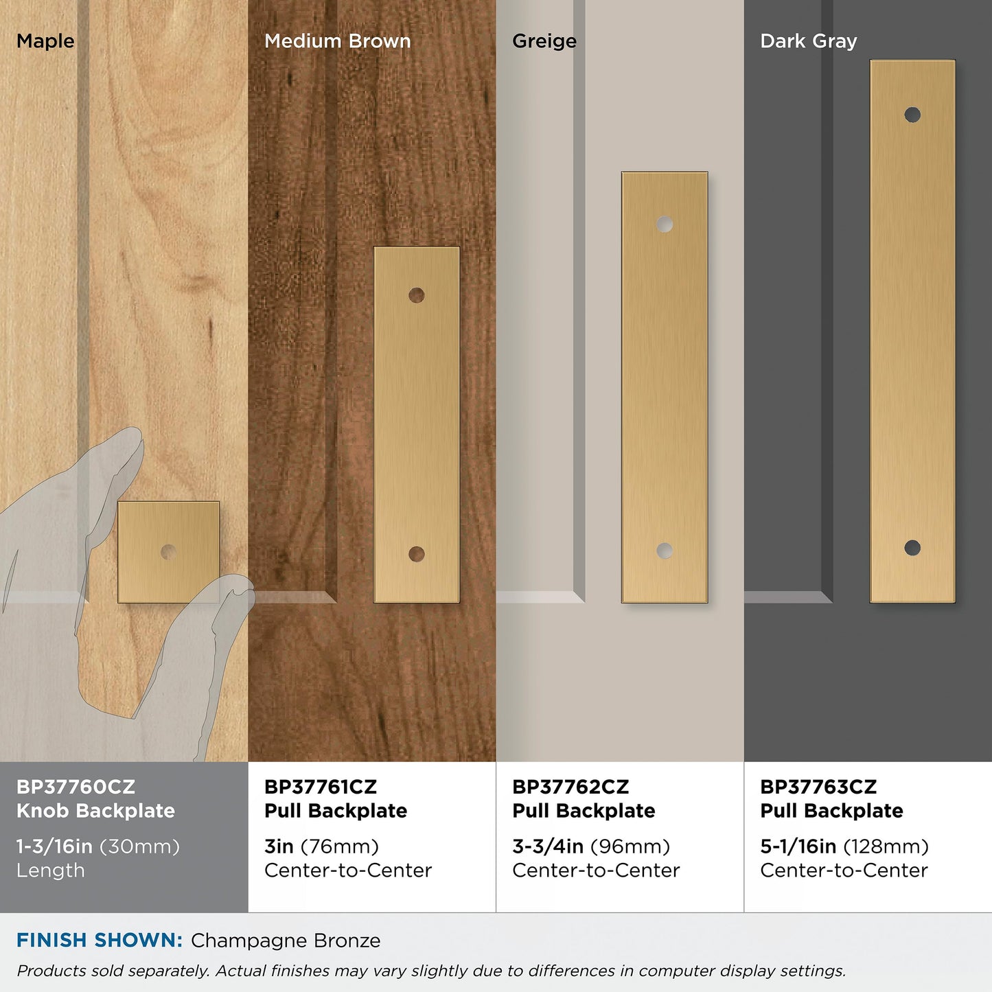 Amerock Ladera 1-3/16" Square Cabinet Knob Backplate, Champagne Bronze