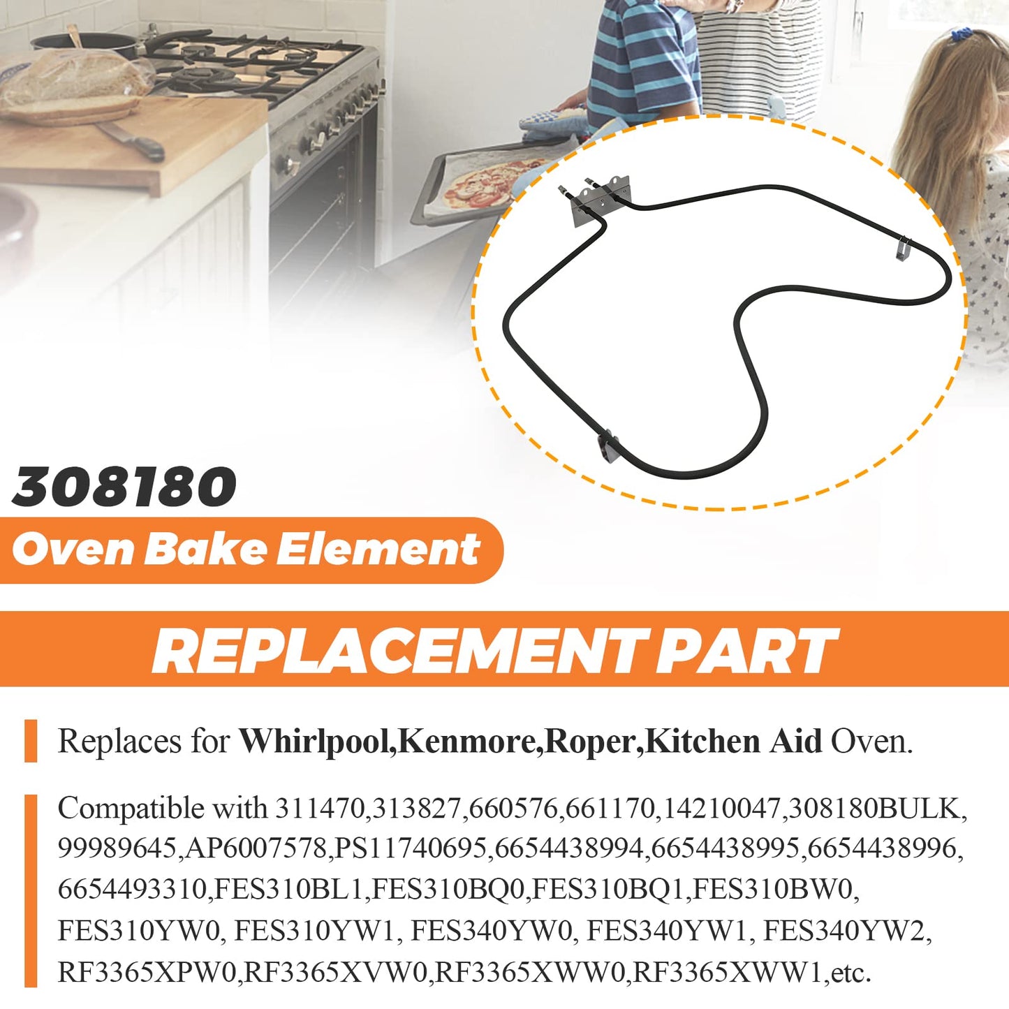 ?UPGRADED?WP308180 W10308477 Oven Bake Element Replacement for Whirlpool Oven Heating Element WP308180 by Beaquicy - Suitable for Kenmore,Whirlpool ovens RF366PXXN2,FEP310EN0,RF365PXYN0,RF327PXVW,etc.
