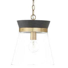 NEW Capital Lighting Finn 12 Inch Wood Pendant Light Black Brass Glass Modern