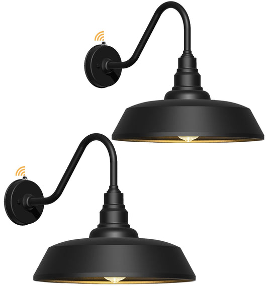 Franing 21" Large Gooseneck Barn Light Outdoor 2-Pack, Dusk to Dawn Black Exterior Light Fixture for Farmhouse, Porch, Patio, Gooseneck Lighting