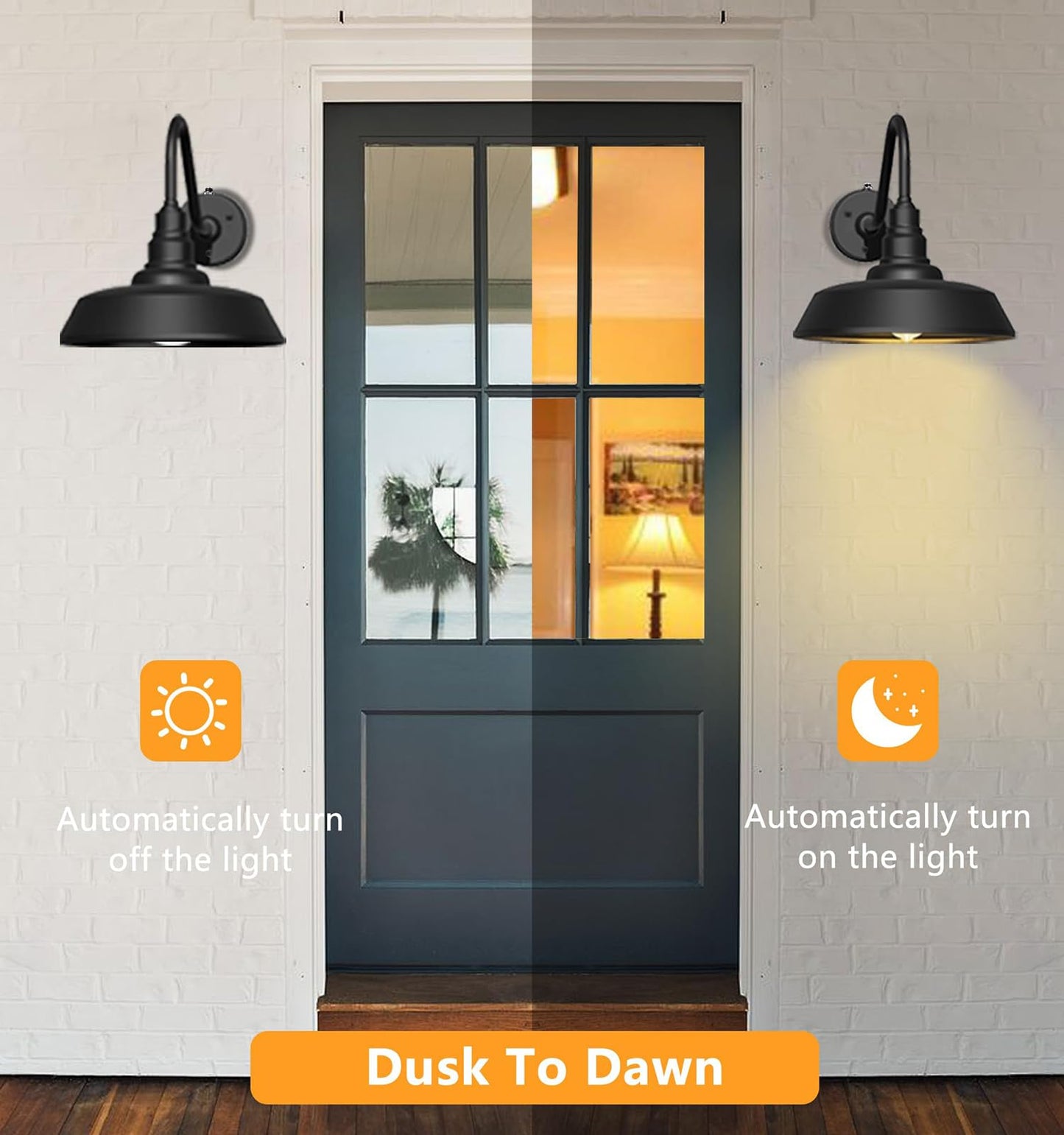 Franing 21" Large Gooseneck Barn Light Outdoor 2-Pack, Dusk to Dawn Black Exterior Light Fixture for Farmhouse, Porch, Patio, Gooseneck Lighting