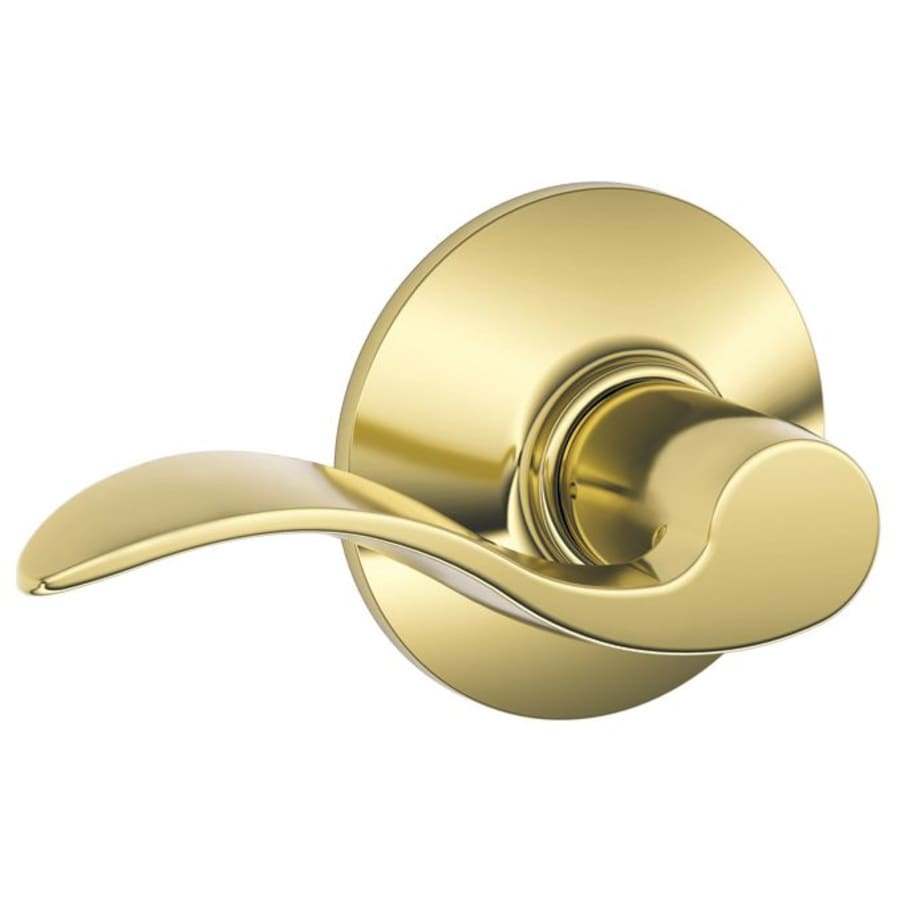 NEW SCHLAGE ACCENT POLISHED BRASS PASSAGE DOOR LEVER SET WAVE SHAPE TRANSITIONAL - Landmark Auction Co