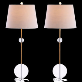 NEW Jonathan Y Lighting Brass LED Table Lamp Drum Shade Set Of 2