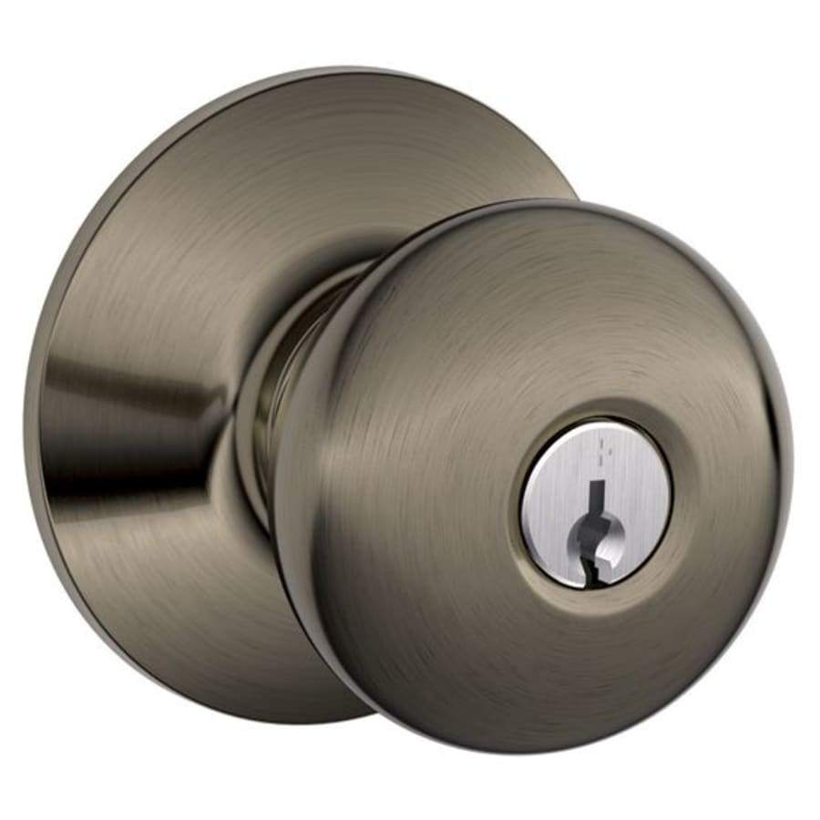 NEW Schlage Plymouth Keyed Entry Door Knob Set Antique Pewter Classic F51-PLY - Landmark Auction Co