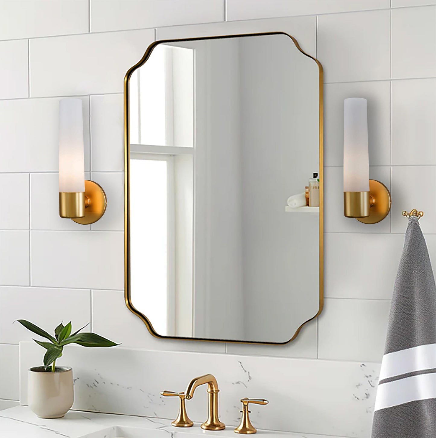 George Kovacs 12.5" Honey Gold Saber Wall Sconce – Etched Opal Glass