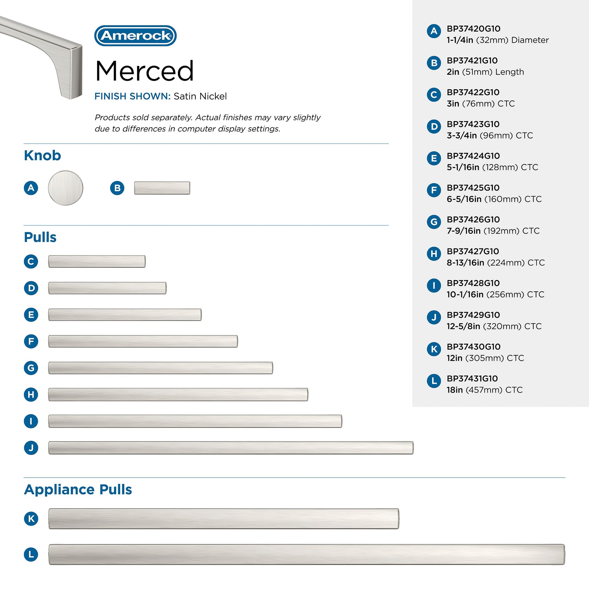 Amerock Merced 6-5/16" Cabinet Pull, Satin Nickel (BP37425G10)