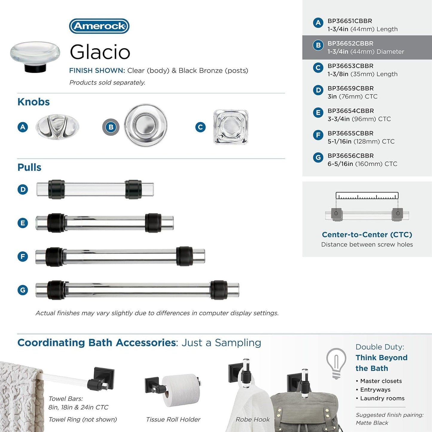 Amerock Glacio Clear/Black Bronze Cabinet Knob 1-3/4" (1 Pack)