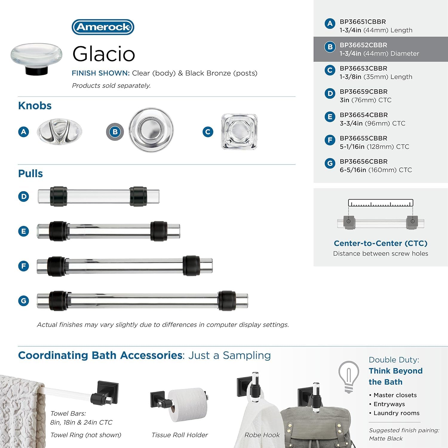 Amerock Glacio Clear/Black Bronze Cabinet Knob 1-3/4" (1 Pack)