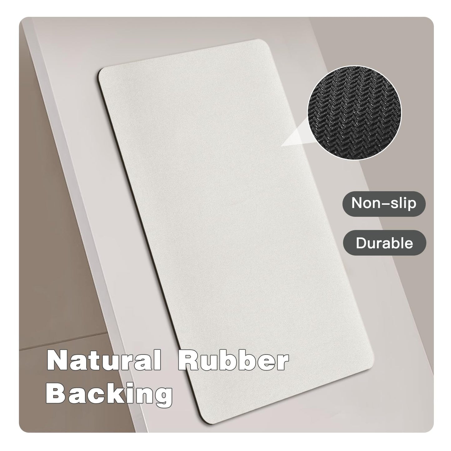 TYUU White Bath Mat, Bathroom Rugs Non Slip Washable Thin Absorbent Quick Dry Bath Mat Fits Under Door Bathroom Floor Mat Perfect for Bath, Shower, or Sink 24"x36" White