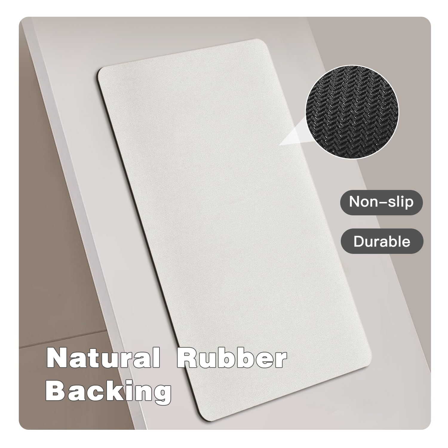TYUU White Bath Mat, Bathroom Rugs Non Slip Washable Thin Absorbent Quick Dry Bath Mat Fits Under Door Bathroom Floor Mat Perfect for Bath, Shower, or Sink 24"x36" White