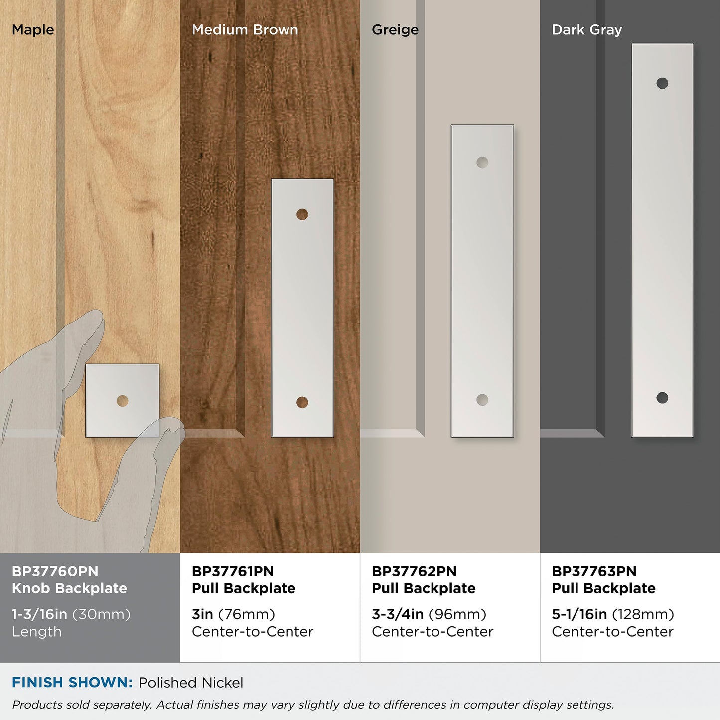 Amerock Ladera 1-3/16" Square Cabinet Knob Backplate, Polished Nickel
