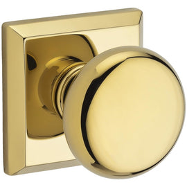 NEW Baldwin Polished Brass Round Knob Square Rose Passage Traditional Doorknob