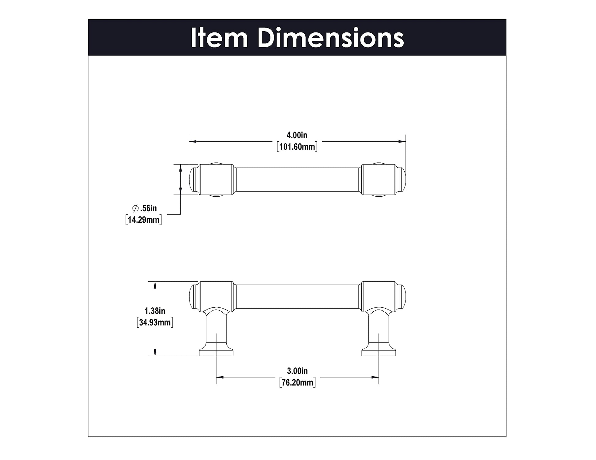 Hickory Hardware Piper 3" Matte Black Cabinet Pull, 1 Pack