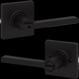 NEW Kwikset Casey Privacy Door Lever Set Matte Black Square Rose