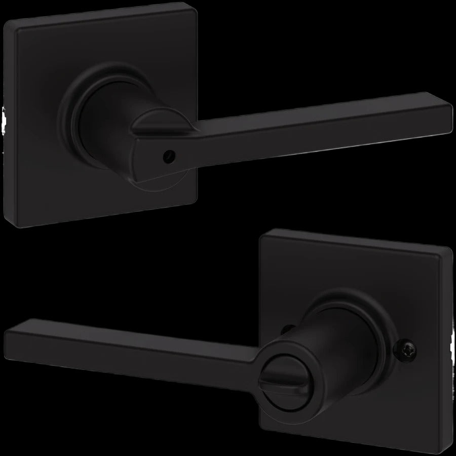 NEW Kwikset Casey Privacy Door Lever Set Matte Black Square Rose - Landmark Auction Co