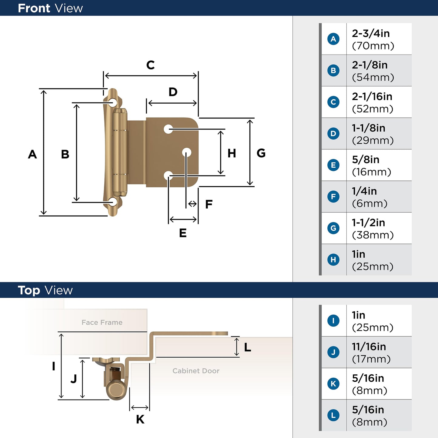 Amerock 3/8 in Inset Self-Closing Cabinet Hinges – Champagne Bronze (2-Pack)