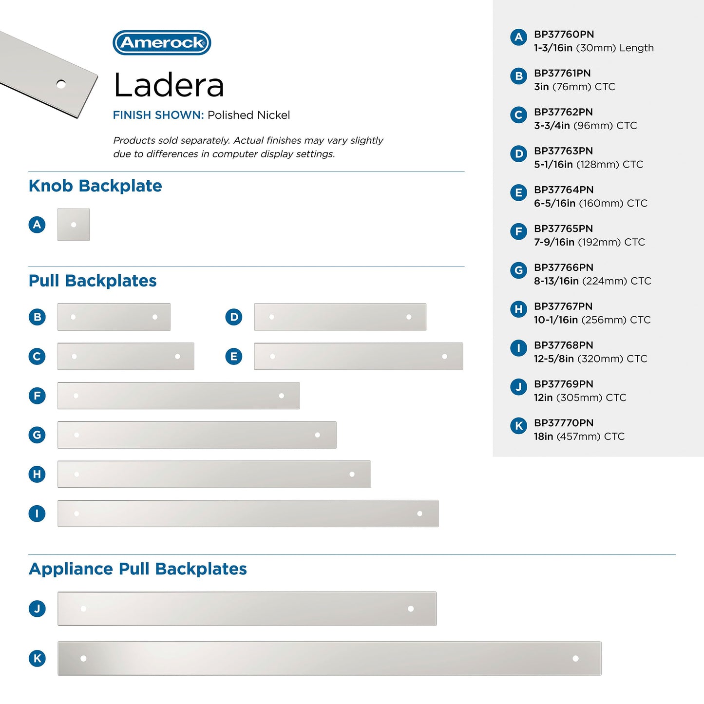 Amerock Ladera 1-3/16" Square Cabinet Knob Backplate, Polished Nickel