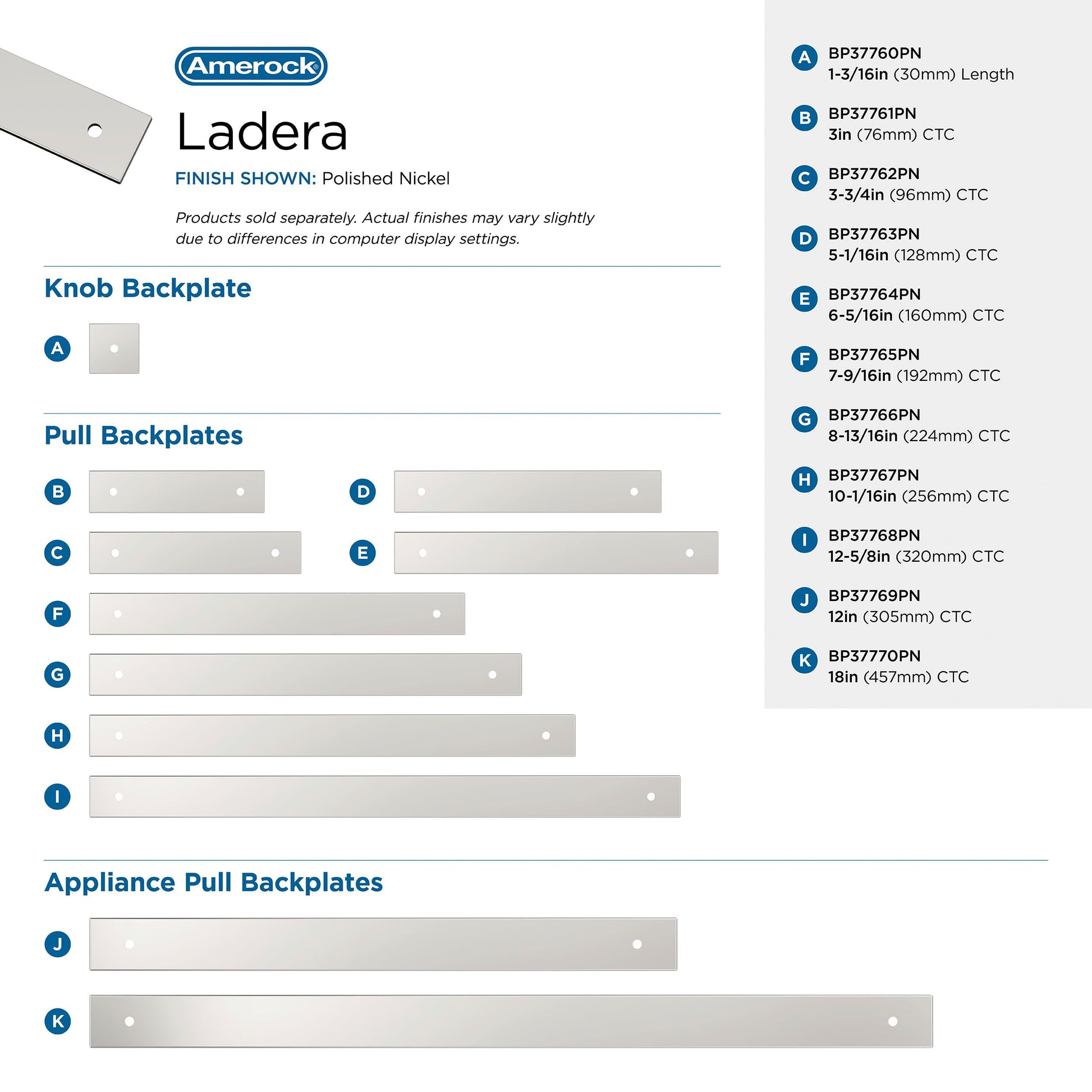 Amerock Ladera 1-3/16" Square Cabinet Knob Backplate, Polished Nickel