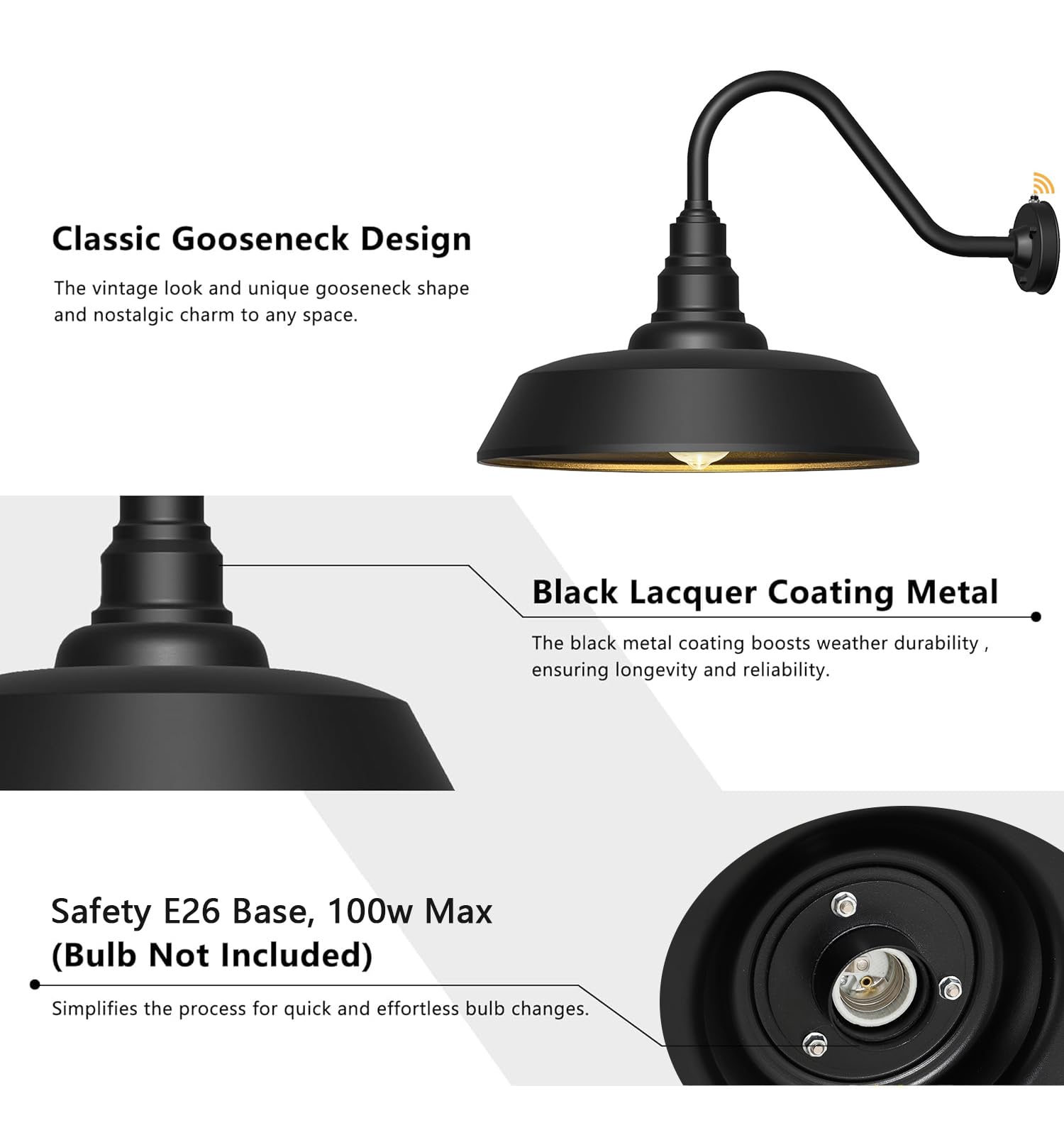 Franing 21" Large Gooseneck Barn Light Outdoor 2-Pack, Dusk to Dawn Black Exterior Light Fixture for Farmhouse, Porch, Patio, Gooseneck Lighting