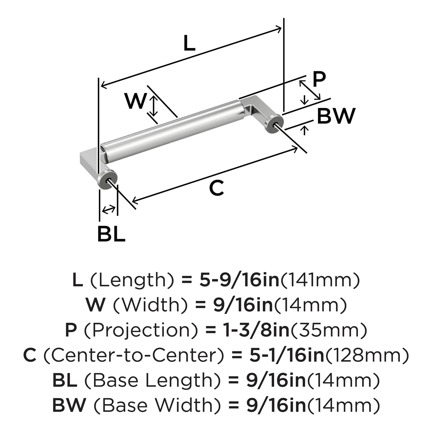 Amerock Balon 5-1/16" Polished Chrome Cabinet Pull, BP3748426