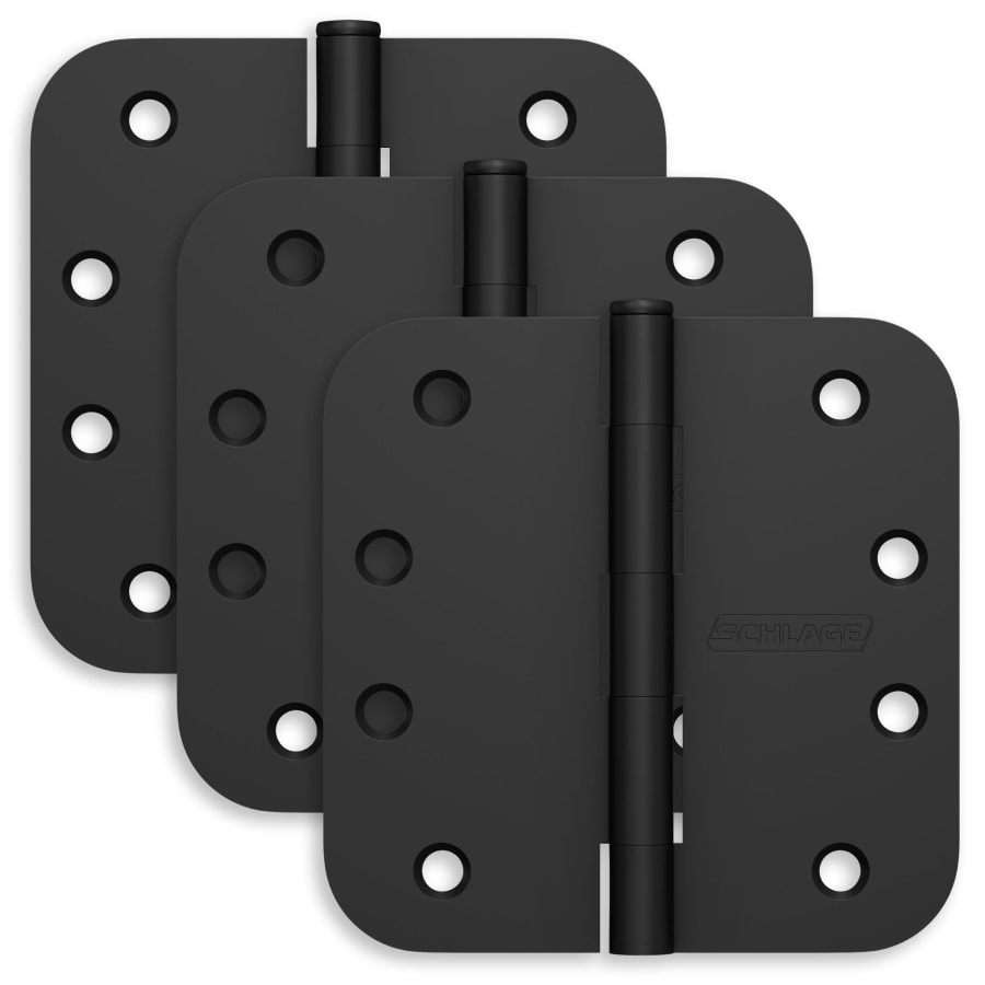 Schlage Matte Black Door Hinges 4x4 Plain Bearing Mortise 5/8 Radius Corner 3 Pk - Landmark Auction Co