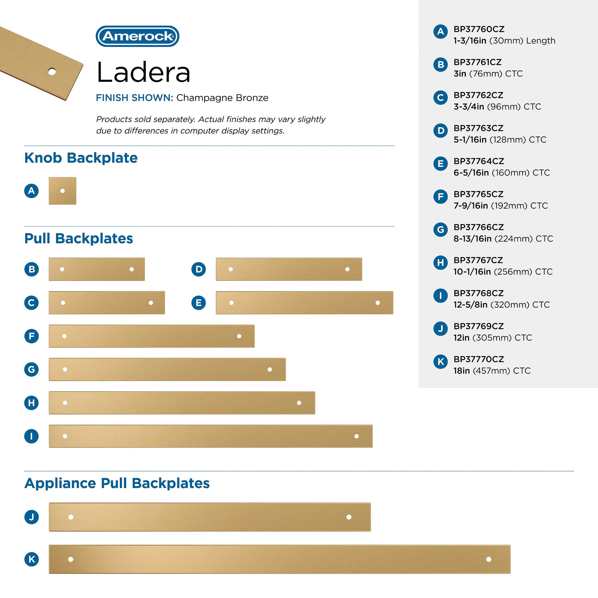 Amerock Ladera 1-3/16" Square Cabinet Knob Backplate, Champagne Bronze