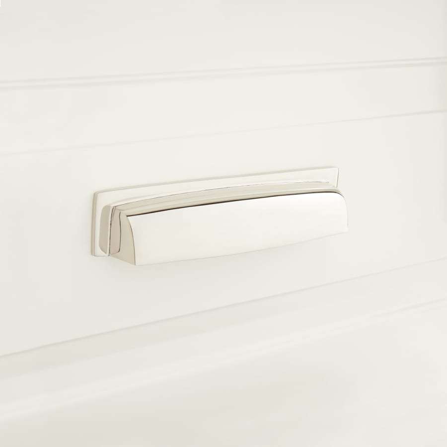 NEW Signature Hardware Polished Nickel Chrome Finish Rectangular Shape Cup Pull - Landmark Auction Co