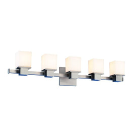 NEW Hudson Valley Satin Nickel 5 Light Square Shades Vanity Light Fixture