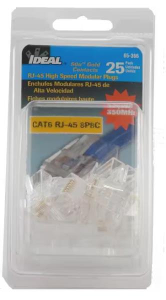 IDEAL Cat6 RJ45 Modular Plug 8P8C, 25-Pack
