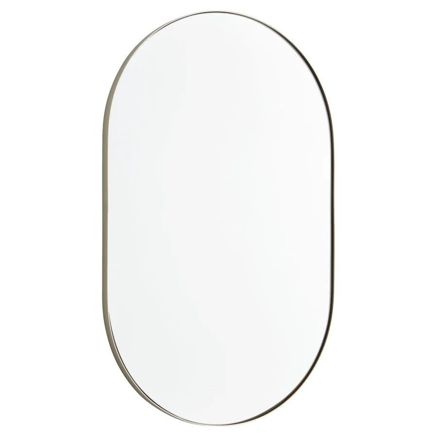 NEW Quorum International Silver Modern Oval Bathroom Wall Mirror 20x32 - Landmark Auction Co