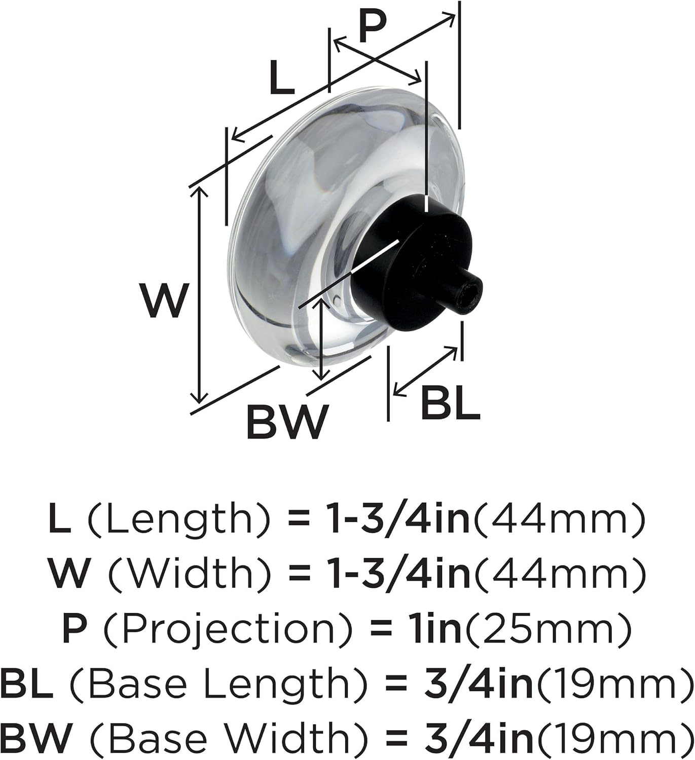 Amerock Glacio Clear/Black Bronze Cabinet Knob 1-3/4" (1 Pack)