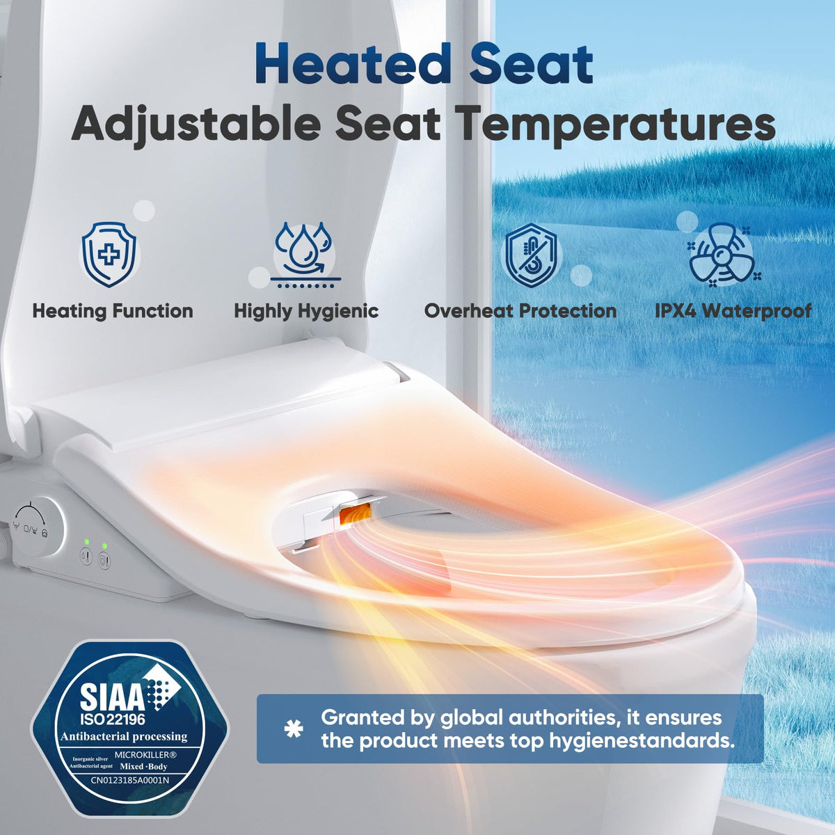 FVZ Bidet Toilet Seat Elongated Smart Heated Toilet Seat with Warm Water & Dryer, Feminine & Child Wash, Self-Clean Stainless Steel Nozzle, Adjustable Water Pressure, Slow Close Lid