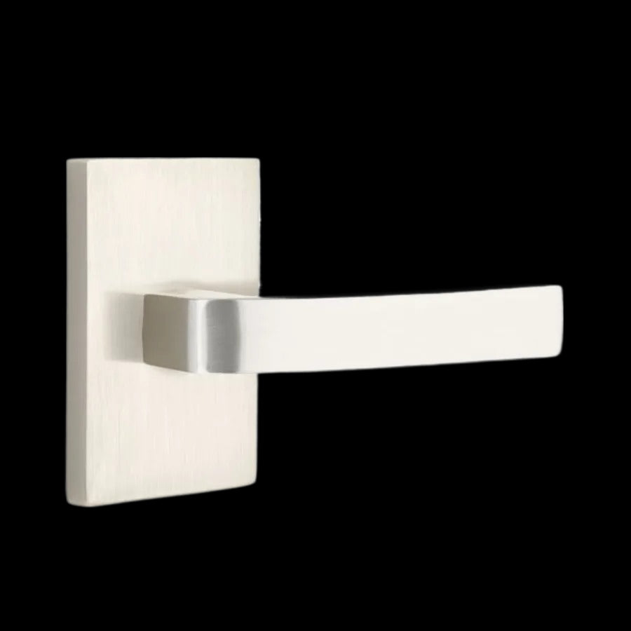 NEW Emtek Breslin Satin Nickel Brushed Rectangular Lever Door Handle Reversible - Landmark Auction Co