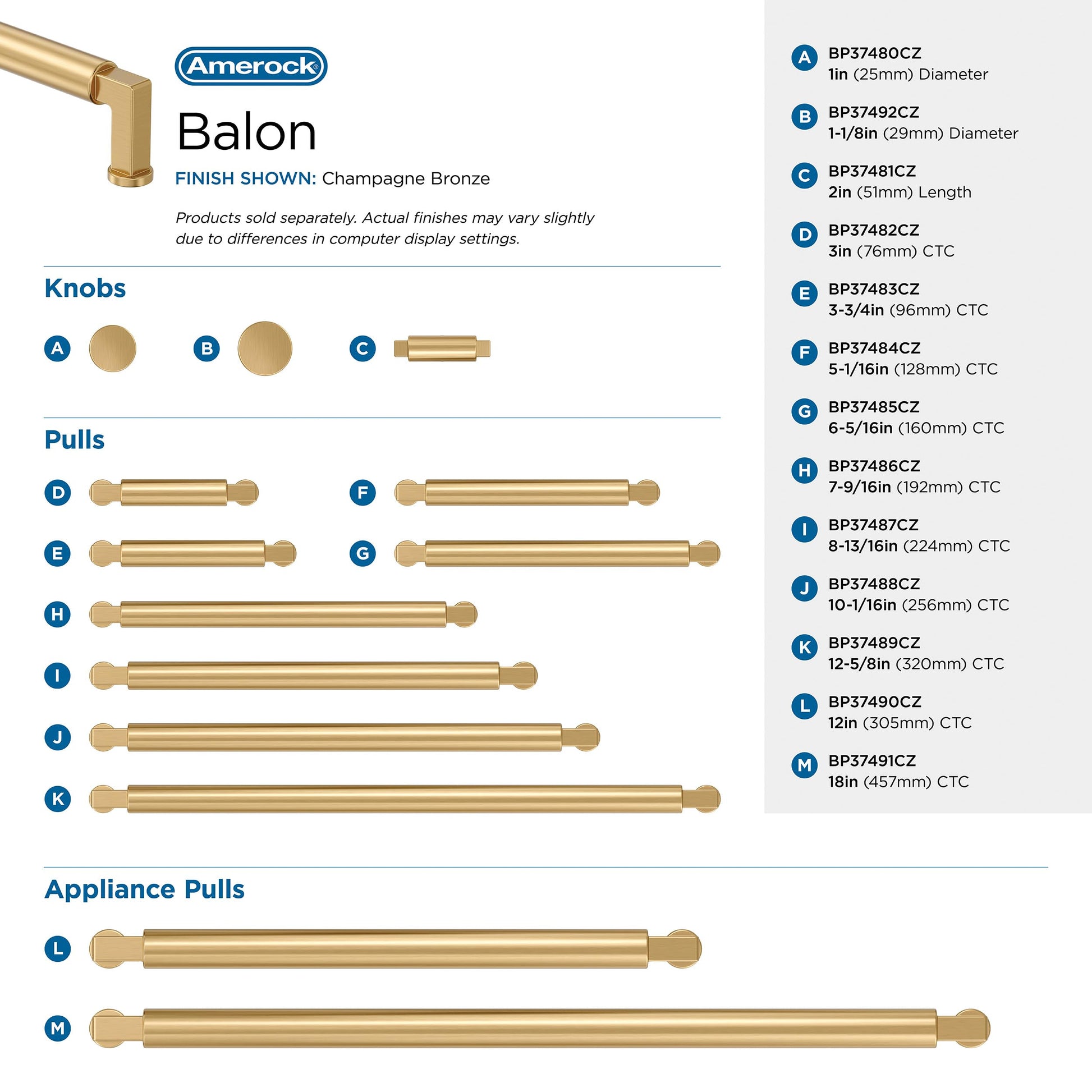 Amerock Balon 1-1/8" (29mm) Champagne Bronze Cabinet Knob