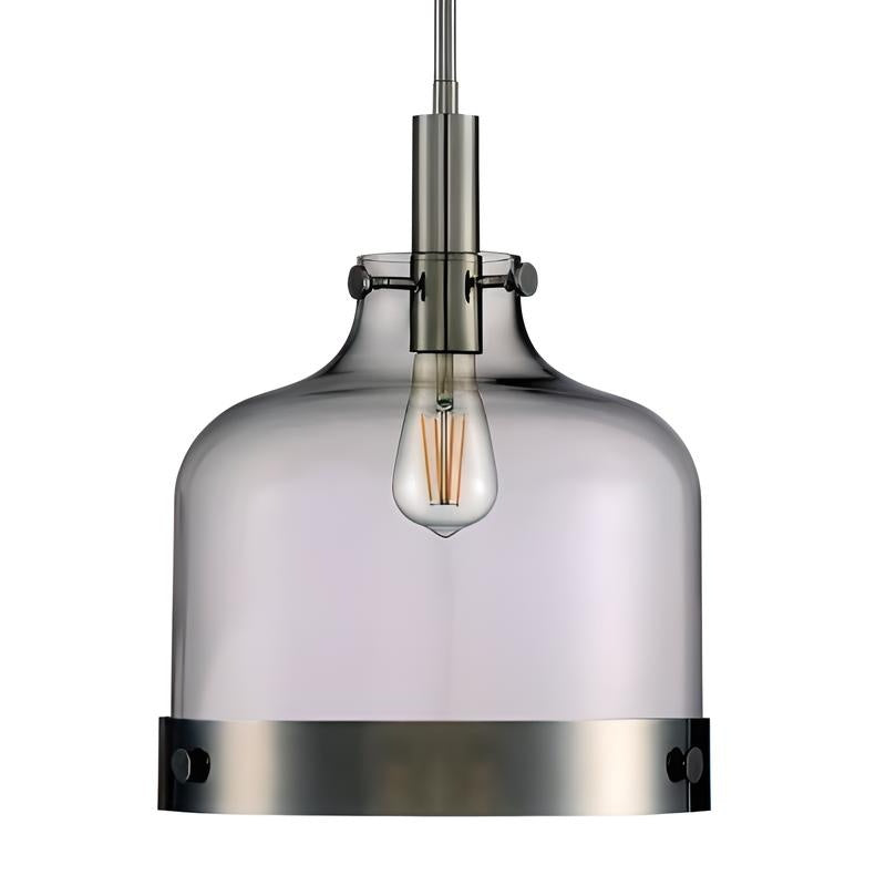 NEW Signature Hardware Pendant Light Glass Shade Metal Accents Polished Nickel - Landmark Auction Co